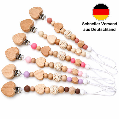 Premium Schnullerkette mit Clip Herz oder Stern BPA-frei Baby Schnullerhalter