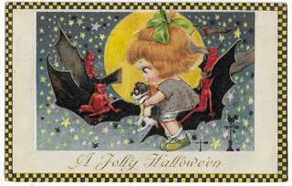 Winsch? Halloween Postcard Girl Devil Dog