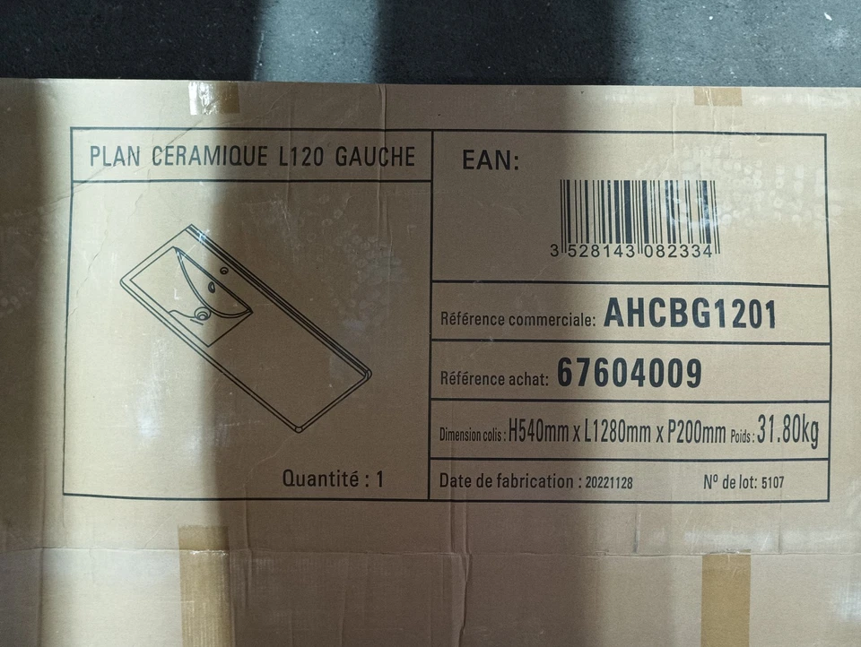 Plan vasque CeramiqueN gauche P.48 x L.124 cm Réf AHCBG1201 DELPHA - Photo 2/4