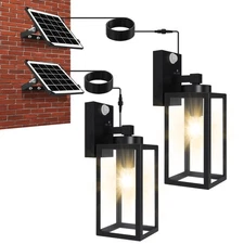 2 Pack Solar Porch Lights Outdoor with Separate Panel & Battery Replaceable, ...