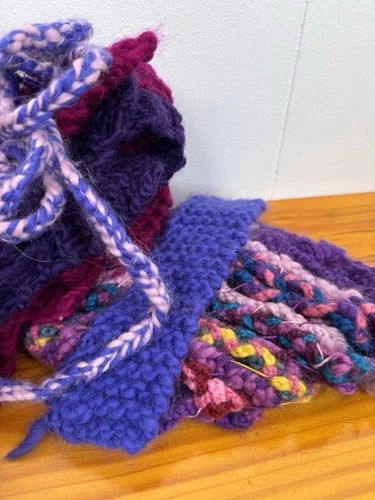 Mixed Lot Of Abandoned Knitting Projects Variety Unfinished Colorful Scrap Yarn image 5