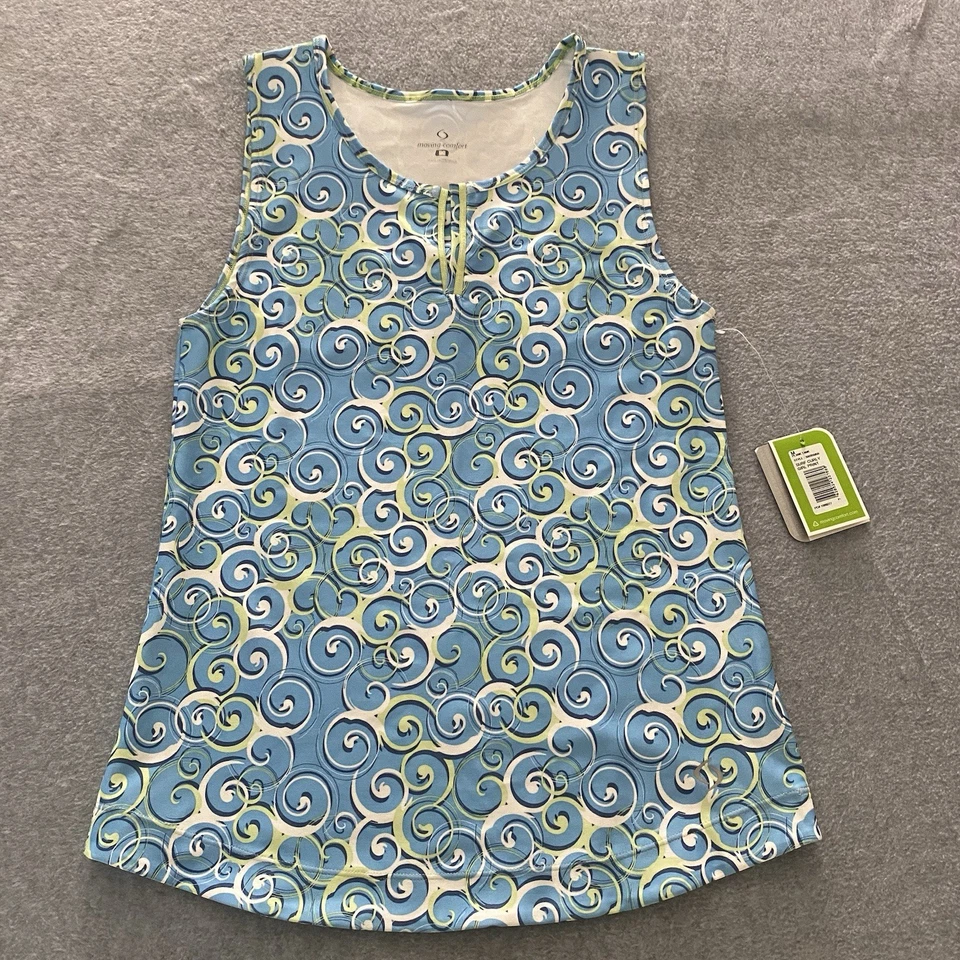 Camiseta sin mangas Moving Comfort para mujer azul medio geométrica protección UV cuello activo en V Foto 2 de 4