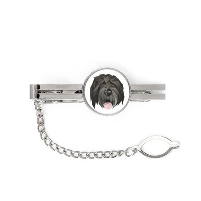 Russischer Schwarzer Terrier - geometrische Krawattenklammer mit Foto und Aufsch