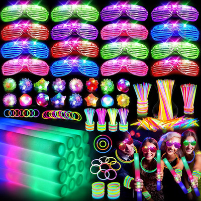 150 PCS Glow in the Dark Party Supplies, 16 Foam Sticks, 16 LED Glasses, 100 Glo