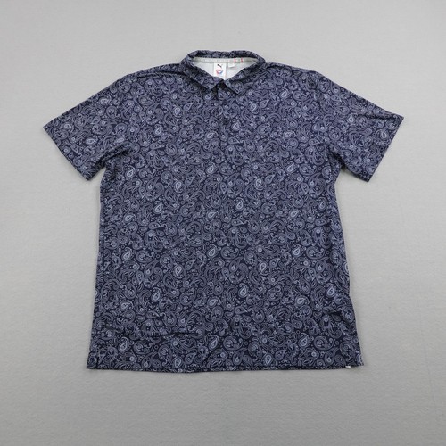 Puma Polo Shirt Mens Large Blue Paisley Volition America Performance Flex Golf