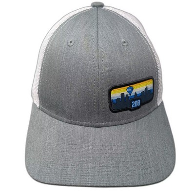 CapEd Trucker Hat Gray White OS Snapback Mesh Back Adjustable Skyline Patch