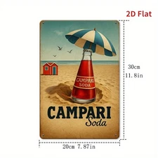 2D Flat, 1pc 8x12 Inch CAMPARI Soda Tin Metal Signs - Vintage Metal Iron Wall Ar
