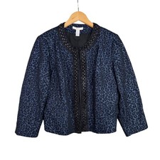 Chico's Shimmer Animal Print Blazer size 2 Large Blue/Black