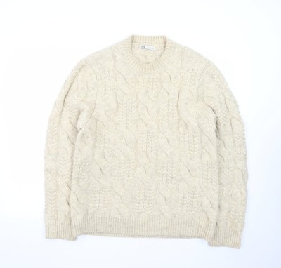 Zara Damen Beige Zopfmuster Wollmischung Pullover Größe 12