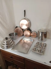 Vintage REVERE WARE 1801 Copper Bottom 15-PC Cookware Set Pots Pans Skillet USA