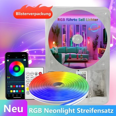 5m RGB LED Neon Streifen Stripe Lichtleiste App Fernbedienung Musik Sync Dimmbar