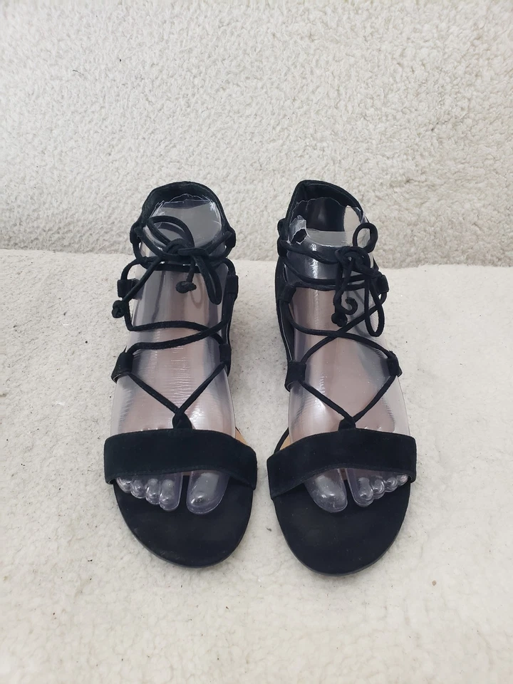 Tahari Camden Women Sandals 7M Black Suede Lace Up Gladiator Flat Summer Shoes - Image 2 of 4