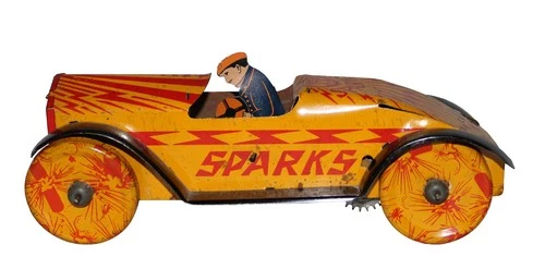 RARE Nice, Clean & Working Marx Tin Windup SPARKS Race Car Circa 1925