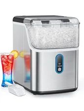 ecozy Nugget Ice Maker Countertop 33 lb Crushed Pellet Ice Cubes Stainless Steel