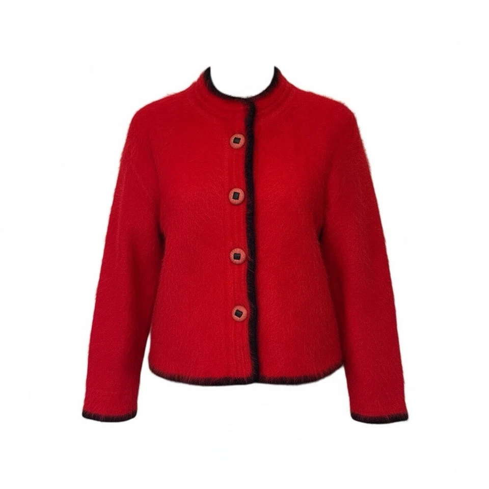 Vtg Venesha Angora Sweater Cardigan Red Blazer Jacket Small - Image 2 of 4