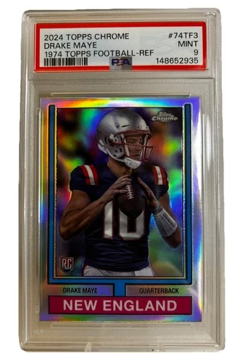 2024 Topps Chrome - 1974 Topps Football Drake Maye #74TF-3 Refractor (RC) PSA 9