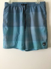 Quicksilver Board Swim Shorts Men's Size Medium Blue Striped Lined Pockets Logo