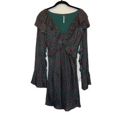 Free People Sweetest Thing Ruffle Satin Green Pink Floral Mini Dress Size 4