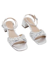 Jewel Badgley Mischka Fallon Silver Metallic Pearl Embellished Block Heel Sz 6M