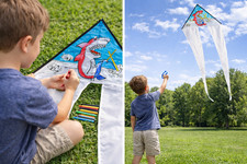 Color Your Own Shark Kite Kids DIY Coloring Kite w/ Crayons Tails 24  Easy Fly