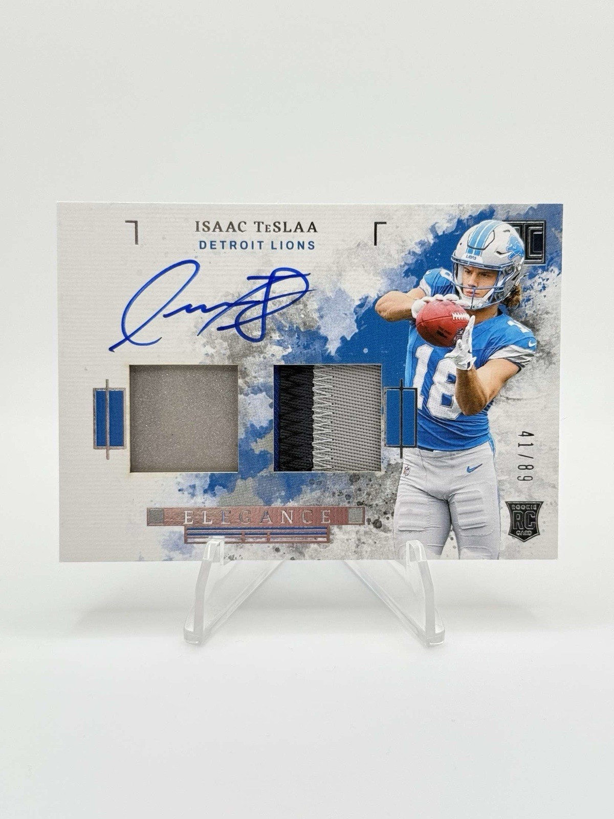 2025 Panini Impeccable Isaac Teslaa Elegance Rookie Helmet Patch Auto /89 Lions