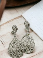 Sterling Silver Cubic Zirconia Dangle Drop Long Earrings: Bridal CZ