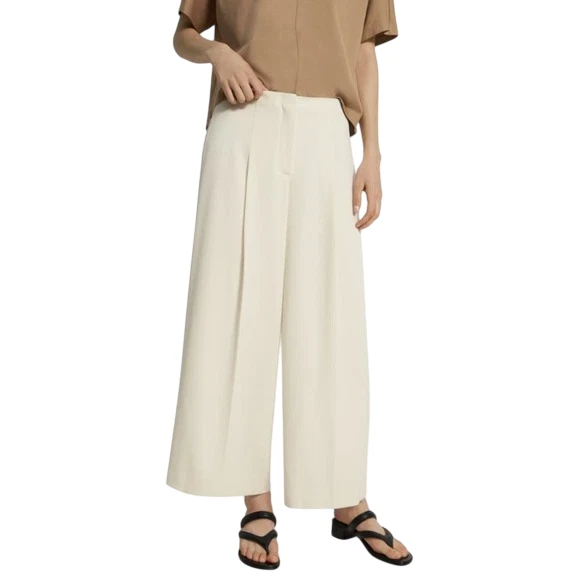 Pantalones para mujer Theory plisados de pierna ancha en crepé Admiral a rayas