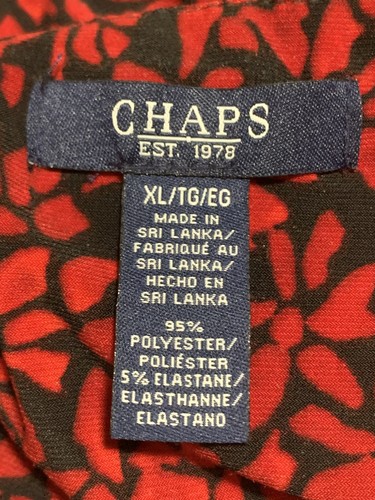 Chaps Women Xl Floral Red Black Dress Flare Flutter Short Sleeve - Picture 2 of 7