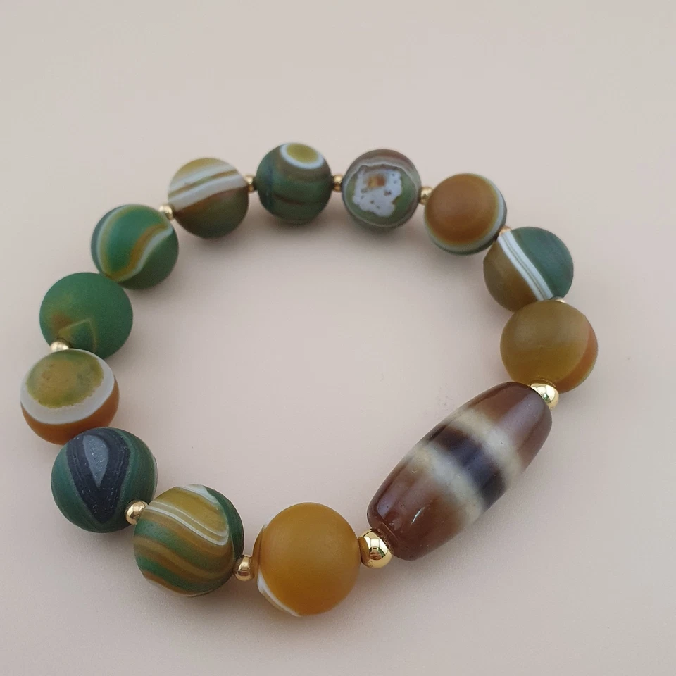 Pulsera de cuentas Dzi y cuentas Suliemani de ágata tibetana del Himalaya vintage de 2 rayas Foto 2 de 4