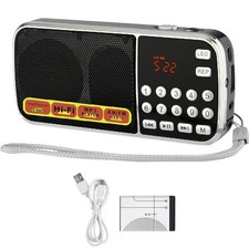Portable AM FM Radio Audio Speaker Digital Screen comes with an LED flashlight