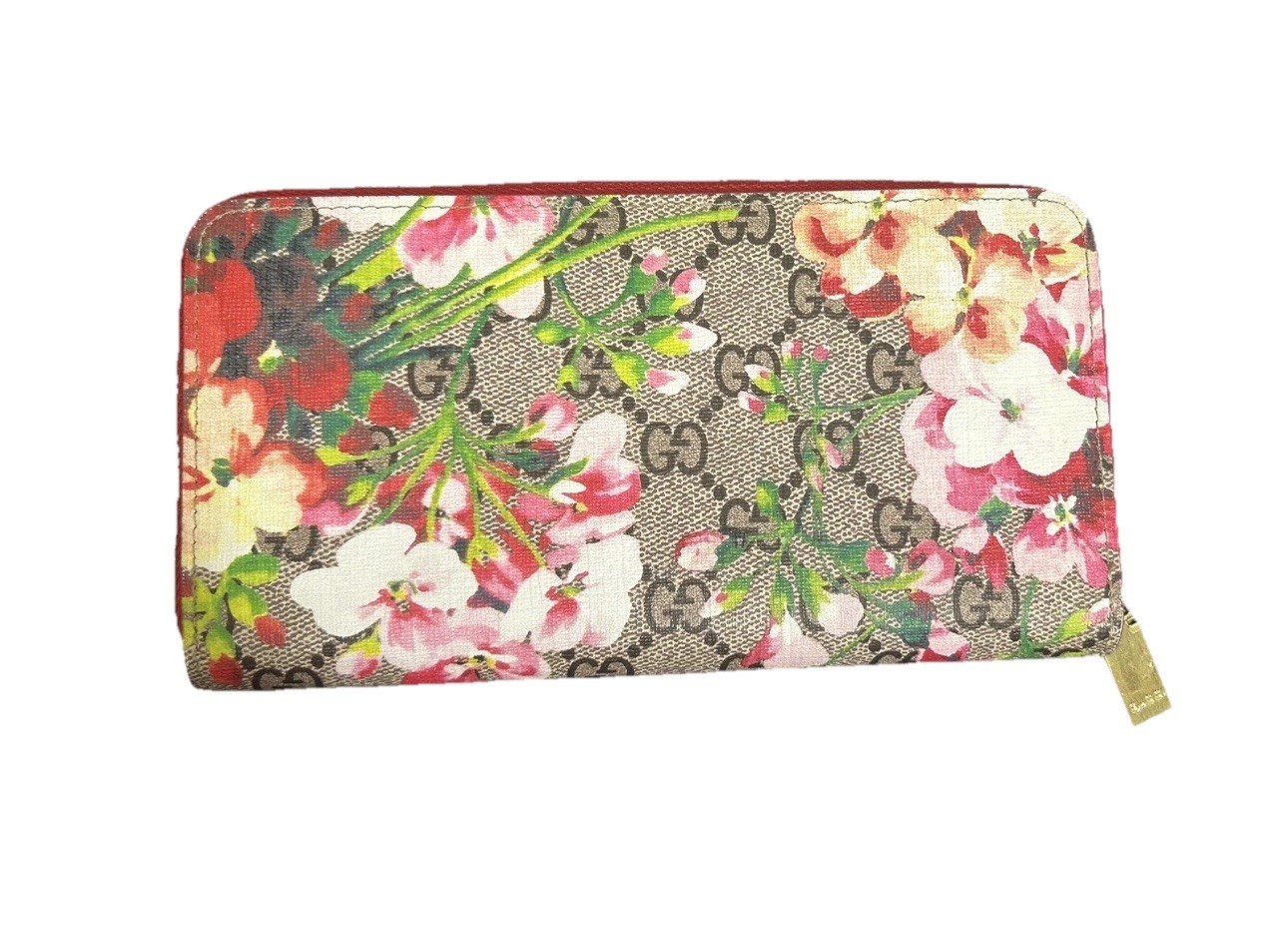Gucci  Wallet Style GG &  Blooms Red w/red trim ~ Zipper Around Gold Accents