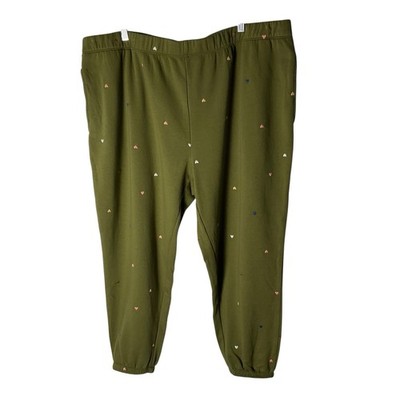 Peace Love World Sweatpants Embroidered Fleece A628268 Green Hearts Petite 2X