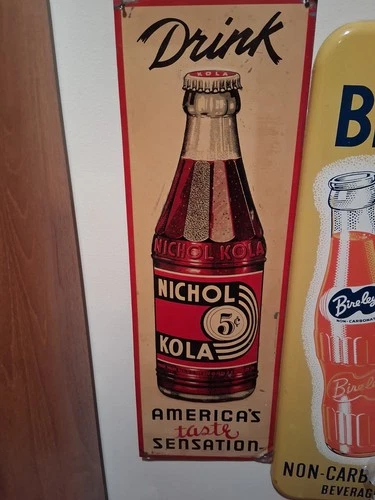 Antique Vintage 1930's original tin soda sign Nichol Kola , Embossed Advertising