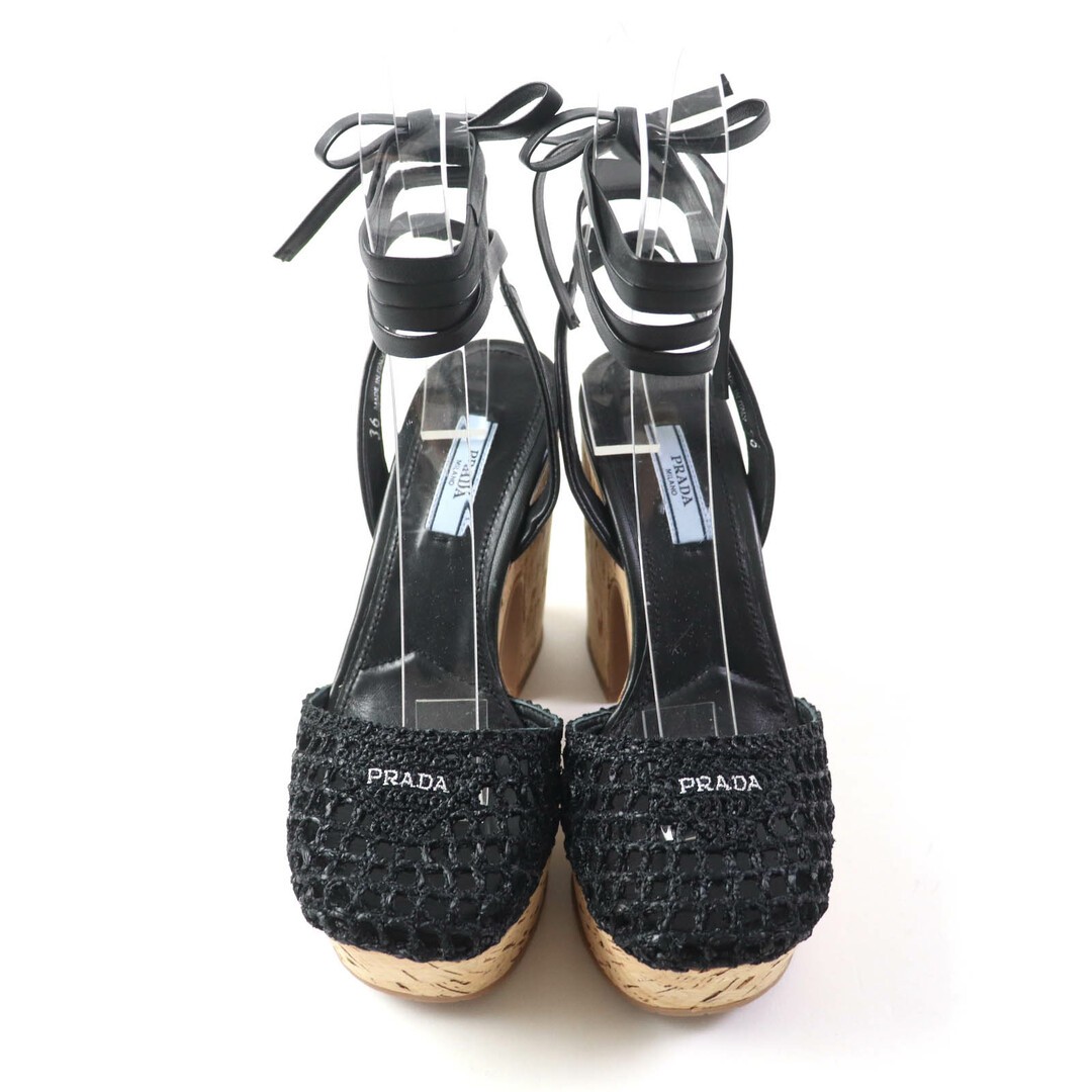 Prada 1XZ753 Lace-up Crochet Wedge Sandals/Raffia Sandals