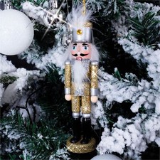 Image of Festive Nutcracker Hanging Christmas Tree Glitter Decoration Bauble Silver Hat