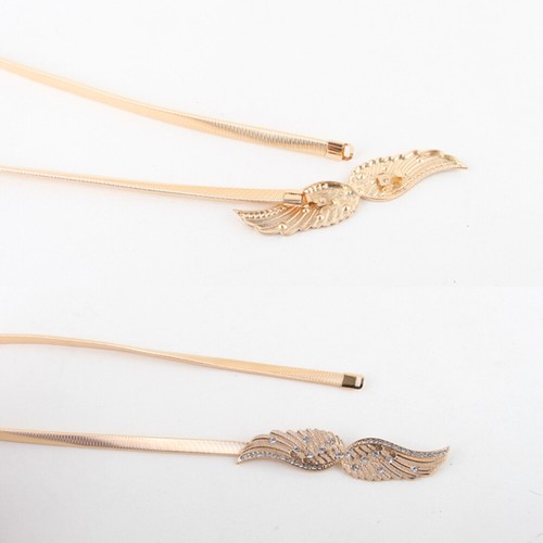 Women Gold Metal Skinny Belts Stretchy Chain Belt Clasp Leaf Buckle Waistband - Picture 2 of 13