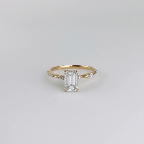 Fancy 1 Ct Emerald Cut Moissanite Wedding Engagement Ring 14K Solid Yellow Gold - Picture 2 of 10