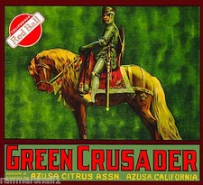 Azusa California Green Crusader Orange Citrus Fruit Crate Label Art Print
