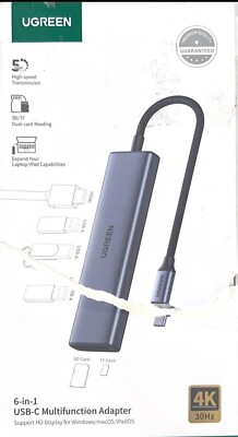Ugreen 6-in-1 Type C to HDMI +USB 3.0*3 + SD/TF Converter