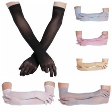 Transparent Long Sheer Gloves Mitten Women Mesh Seamless Finger Pantyhose Gloves