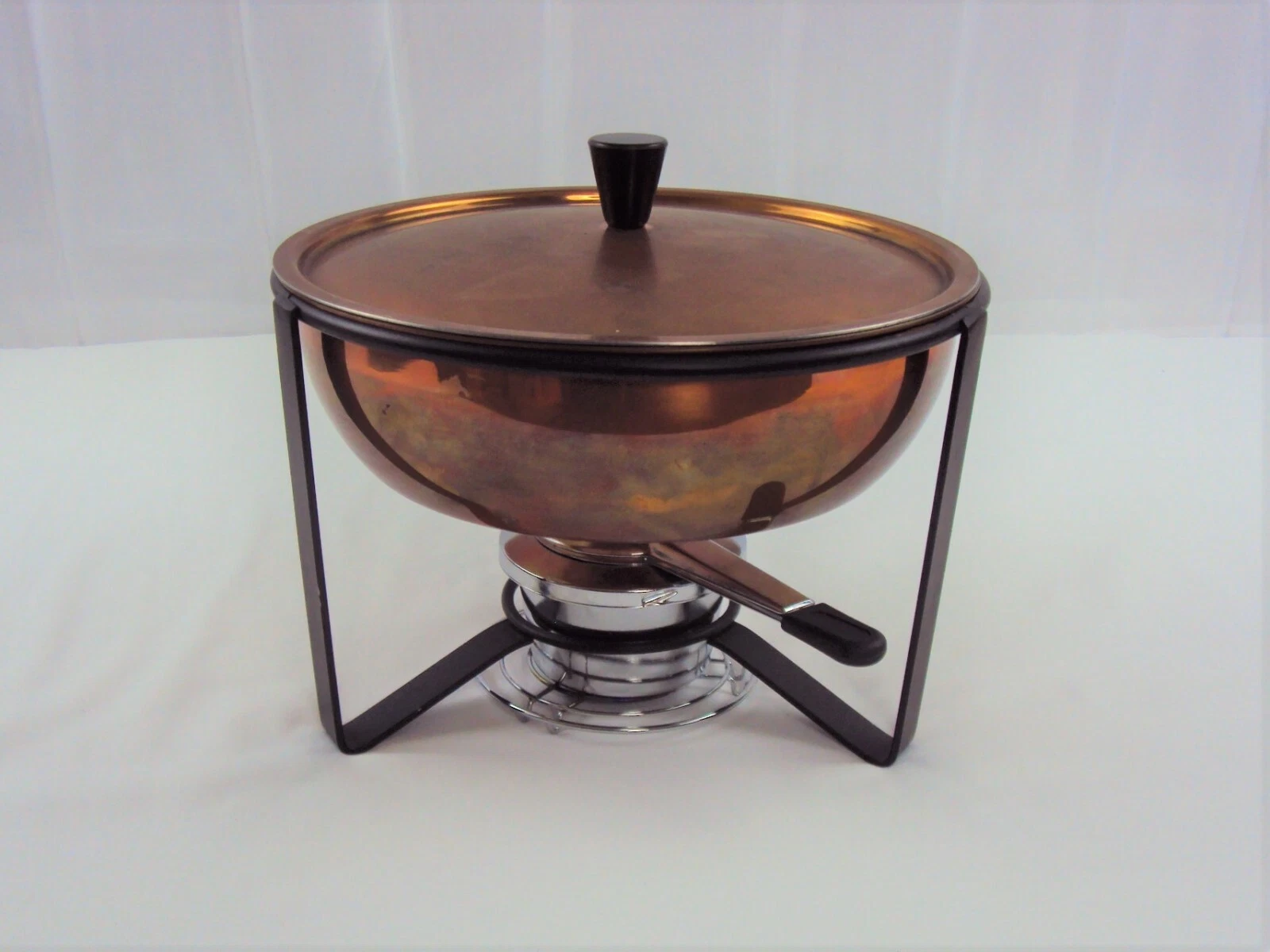 VINTAGE COPPER & STAINLESS STEEL CHAFING DISH SET PAN POT W/ CRADLE & BURNER