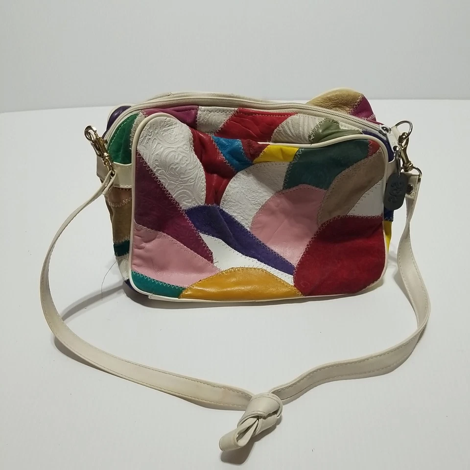 Vtg SAS Multicolor Patch Leather Shoulder Colorful Crossbody Handbag Purse PUSA - Image 4 of 4