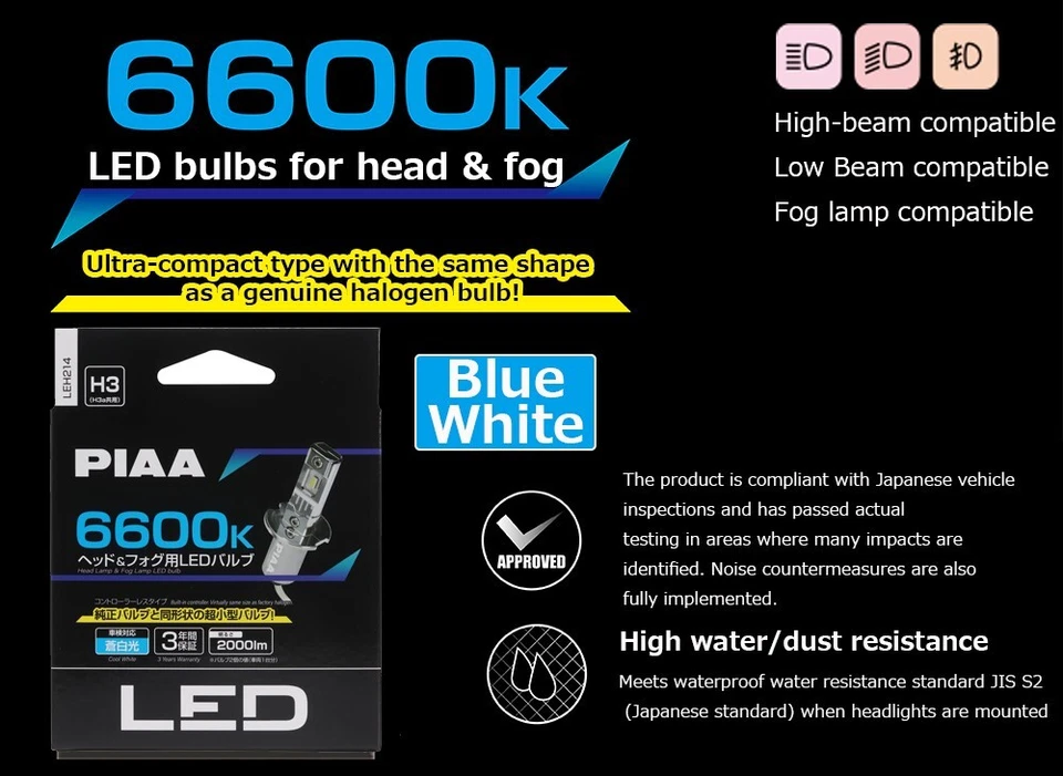 PIAA LEH214 LED Headlights foglights Bulb H3/H3a 12v 10W 6600k 2000lm - Image 2 of 4