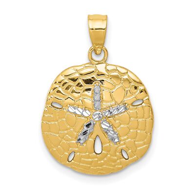 14k Yellow Gold Sand Dollar Charm Pendant With Accented Center Pores