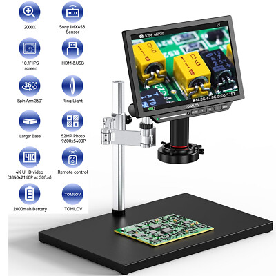 TOMLOV TM4K Max 4K Digital Microscope 2000x 10.1'' Electronics Repair Microscope