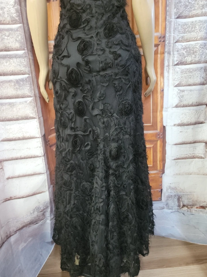 90 年代橡胶鸭黑色玫瑰花版修身喇叭晚礼服 S 码 #C — 第 4/4 张图片