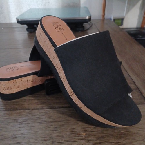 New Women's Cork Wedge NOBO Platform Sandals Slide Black Open Toe Size 7 ½