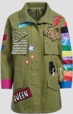 94 alice olivia jacket Embellished Military Green Embroidered Sequins M New
