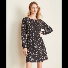 ANN TAYLOR Terra Floral Smocked Flare Dress In Black