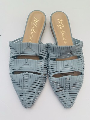 Anthropologie Matisse Light Blue Woven Leather Slides Sandals Sz 6 NWOB EAST END